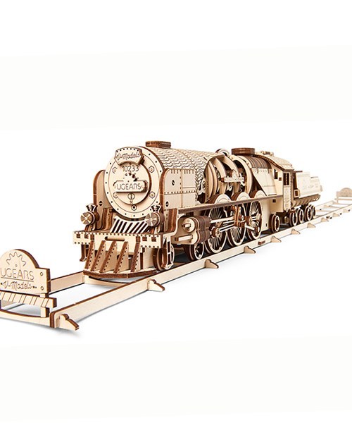 Ugears ユーギアーズ 蒸気機関車 70058  V-Express Steam Train with Tender V-Expres 知育 ウッドパズル 3D 工作キット 木製 模型 キット　ウッドパズル機関車