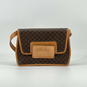 【中古】 CELINE（セリーヌ） マカダム柄 PVCコーティングキャンバス / ヌメ革 ショルダーバッグ ブラウン