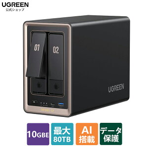 UGREEN NASync DXP2800 GT 2�x�CNAS�L�b�g AMD Ryzen R2514�iECC�Ή��j 8GB DDR4������ 10GbE USB/M.2 SSD Docker�E���z�}�V���Ή� UGOS Pro�V�X�e�� AI�ʐ^�E�Ď��J�����f���Ǘ� �N���G�C�^�[�E���K�̓`�[�������iHDD