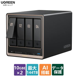 UGREEN NASync DXP4800 GT 4�x�CNAS�L�b�g AMD Ryzen R2514�iECC�Ή��j 8GB DDR4�������i64GB�܂ő��݉\�j �f���A��10GbE SD�J�[�h�X���b�g USB M.2 SSD Docker�E���z�}�V���Ή� UGOS Pro�V�X�e�� AI�ʐ^�E�Ď��J����