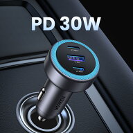 UGREEN 30W 2C1A シガーソケット usb-c カーチャージャー LED付き 3ポート【PD 30W+30W/SCP 22.5W】PD3.0…