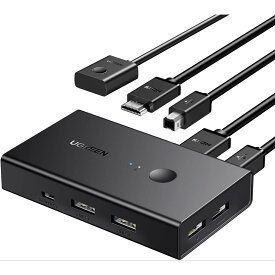 UGREEN HDMI KVM切替器 2入力1出力 キーボード、マウス、モニターを共有 PC2台用 4K@60Hz USB2.0 4ポート 切替器 HDMI2.0専用 ドライバー不要 簡単接続 手元スイッチ&USBケーブル付