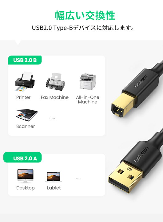 楽天市場】【Canon キヤノン対応】☆楽天1位 UGREEN USB プリンターケーブル USB2.0ケーブル プリンターケーブル USBケーブル  タイプAオス-タイプBオス 金メッキコネクタ Canon Epsonエプソン ブラザーなどのプリンター Fax 複合機 スキャナーに対応 プリンター  コード ...