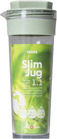 タケヤ化学工業(Takeya) スリムジャグ 1.1L グリーン 熱湯対応 横置きもできる 冷蔵 庫ドアポケット対応 冷水筒