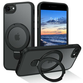 DUEDUE i Phone SE ケース 第2世代 第3世代 MagSafe対応 i Phone8/7 ケース マグネット搭載 リングスタンド機能 120°開閉可能 ブラック 半透明デザイン 指紋防止 耐衝撃 一体型 薄型 TPUケース 車載ホルダー対応 ワイヤレス充電 全面保護