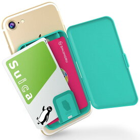 Sinjimoru 貼り付け型スマホカードケース、Android・i Phone SE 2020など携帯電話やスマホケースの背面に IC SUICAカード収納できる定期入れ 携帯ステッカーポケット。Card Zipミントブルー