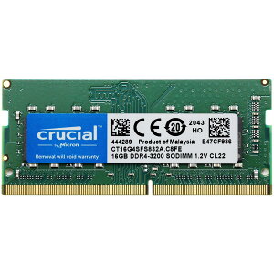 Crucial ノートPC用 メモリ PC4-25600(DDR4-3200) 16GB SODIMM CT16G4SFS832A