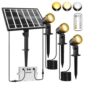 MEIKEE 改良版ソーラー ガーデンライト ソーラーライト 屋外 【リモコン付き】スポットライト電球色 昼白色 昼光色 3色切替 3段階調光 IP66防水 5000mAH 200LM*3 明暗センサー 自動点灯/消灯 連続