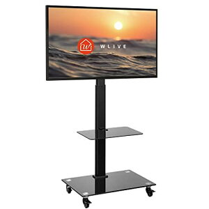 WLIVE テレビスタンド 壁寄せテレビスタンド キャスター付き 壁寄せ キャスター tvスタンド 液晶TVスタンド ロータイプ 自立式 伸縮 高さ調節 左右回転 棚板付き テレビ台 ブラック 黒い