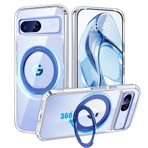【米軍MIL規格・Magsafe対応】Google Pixel 8A 用 ケース MagSafe対応 リング 360°回転スタンド機能 縦横両対応 透明 黄ばみ防止 ワイヤレス充電 レンズ保護 耐衝撃 携帯カバー グーグルピクセル8A カ
