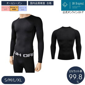 ＼楽天ランキング受賞／ 【メール便送料無料】 スポーツインナー メンズ 長袖 ラウンドネック コンプレッション 黒 アンダーシャツ UVカット率99.8% 吸汗速乾 オールシーズン 野球 サッカー ジム 筋トレ 丸首 トレーニング ユーエイチオリジナル