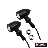 【ポスト便無料】バイク用 砲弾型 アルミ製 LED ミニウインカー ブラック 12V 2個セット (MM11-0086-01) …