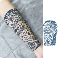 タトゥーシール 龍 刺青シール 和柄 フェイクタトゥー 約 10cm×18cm 腕 脚 龍-01 リアル和彫 防水・耐久…