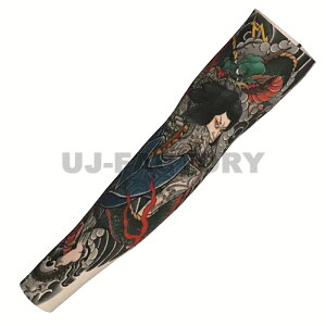 タトゥーアームカバー 和柄 侍と龍 和風 和彫 伸縮素材 フルカバー 紫外線をしっかりブロック 厚手ニットタイプ (SSX-ST3) タトゥースリーブ 腕カバー 日焼け UV対策 おしゃれ 定形外無料 TAT