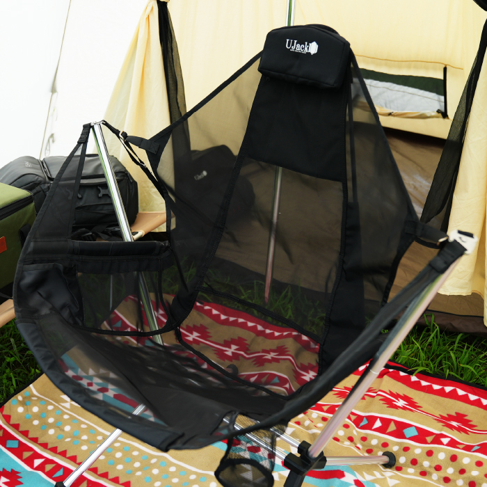 UJack(ユージャック) アウトドア リクライニング 組み立て式ハンモックチェア 収納ケース付 キャンプ 椅子 自立型 ハンモック 耐荷重120KG  ブラック | UJack Online　楽天市場店