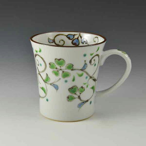マグカップ コーヒーカップ 京焼 清水焼 磁器製 プレゼント 人気 和食器 花唐草(緑) はなからくさみどり 日本製 高級 おしゃれ