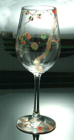 【 送料無料 】 京焼き絵付け ワイングラス（大） ギフト 十二ケ月花鳥図（柿）