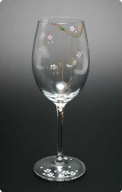 【 送料無料 】 京焼き絵付け クリスタルワイングラス（大） ギフト 枝垂桜