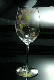 【 送料無料 】 京焼き絵付け クリスタルワイングラス（大） ギフト 葡萄（緑）