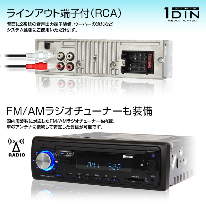 楽天市場】メディアプレーヤー カーオーディオ 1DIN デッキ プレーヤー 