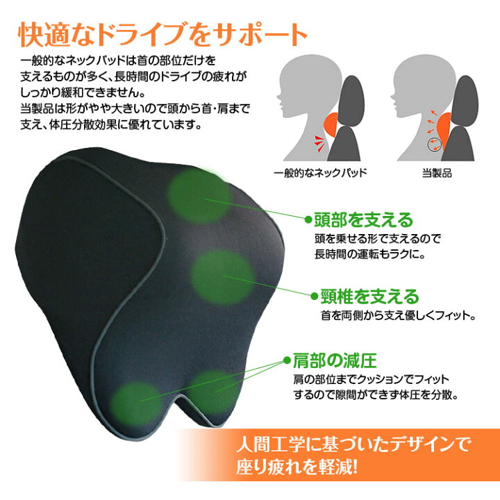 楽天市場 4時間限定5 Offクーポン ネックパッド 車 クッション 低反発 ウレタン ネックピロー ドライブ 旅行 運転 頚椎サポート 枕 あす楽対応 カーパーツ Katsunoki国際