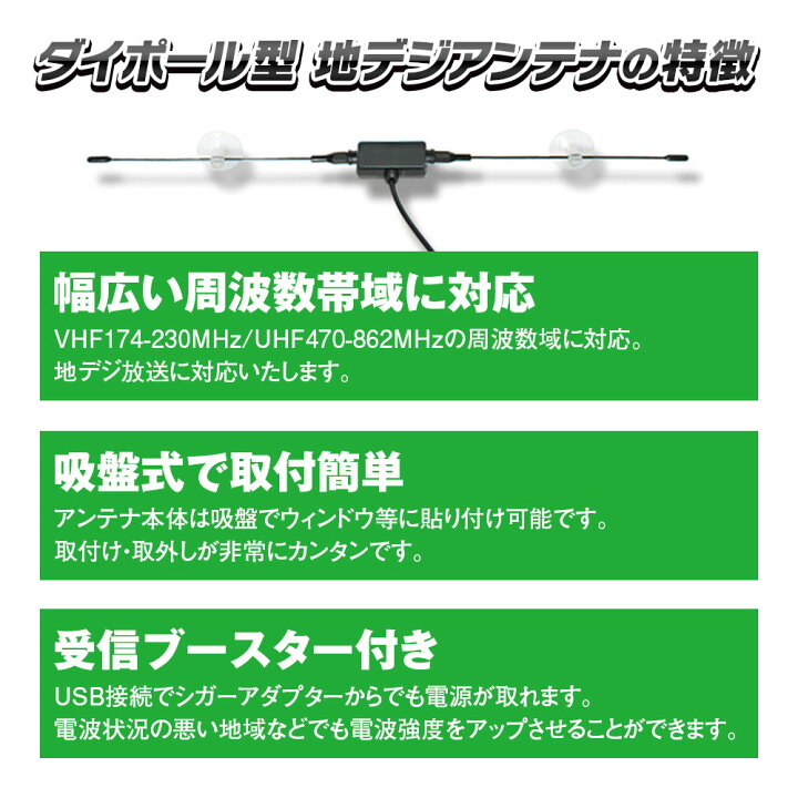楽天市場 条件付1000円offクーポン アンテナ 車載 ダイポール ダイポールアンテナ 地デジアンテナ 高感度 ブースター内蔵 吸盤付き ロッド Sma端子 Tv テレビ ワンセグ フルセグ カーパーツ Katsunoki国際