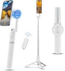 【楽天P5倍 !人気一位】Ulanzi MagSafe用 自撮り棒 スマホ三脚 スマホホルダー 磁気マグネット式 セルカ棒 軽量 折りたたみ式 コンパクト 7段階伸縮 角度調整可能 Bluetoothリモコン付 アルミ製 Magsafe用スタンド iPhone16/15/14Android対応 ビデオ通話 撮影 会議対応