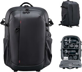 【新春20%ポイント！！】Ulanzi BP09 カメラバッグ バックパック リュック サイドアクセス 一眼レフカメラパック 大容量/軽量 小物収納/三脚収納 カメラリュック 拡張 クラムシェル 撮影用バッグ/日常バッグ 旅行アウトドア ブラック リュック ビルトインポーチ付き 盗難防止