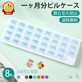 【今だけ1000円！】【白/黒新色登場】薬ケース 1ヶ月 ピルケース 送料無料　1ヶ月 コンパクト 小型 サプリケース 1ヶ月 一ヶ月 一か月 31日用 薬 保管 管理 クリアケース 収納 携帯 持ち運び 携帯用 カレンダー ブルー 日にち入り 送料無料