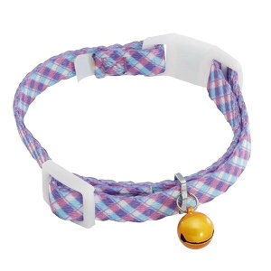 【6個セット】 ペティオ Anycat エニーキャット カラー チェック パープル 全猫種 Petio W57292 ポリエステル 猫専用首輪 アクセサリー キャットカラー ペット用品 ヤマヒサ ネコ 平首輪 猫用首輪