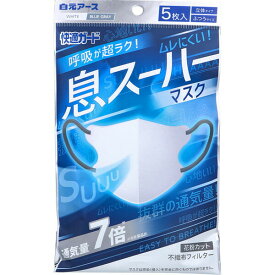【2個セット】 白元 快適ガード 息スーハーマスク 5枚入 幅広 白元アース 通気性 マスク 夏用 立体タイプ ホワイト メディカル ふんわり ふつうサイズ 不織布 耳が痛くならない ヘルスケア 立体 息がしやすい 息がラク ムレにくい