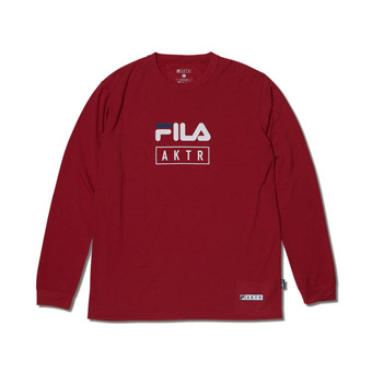 豊富な種類から選べる  新作 バスケットロング Tシャツ ウェア  アクター AKTR xFILA LOGO L/S SPORTS TEE RED  【MEN'S】