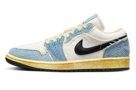 バスケットシューズ バッシュ スニーカー ヴィンテージ風 ジョーダン Jordan Air Jordan 1 Low SE Sashiko Blue Gray/Black/Pale Ivory ストリート