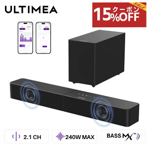 ��10/14 18:00�` �N�[�|����15291�~�� �T�E���h�o�[ ULTIMEA Poseidon M30 2.1ch �T�E���h�o�[ �X�s�[�J�[ ���C�����X�T�u�E�[�t�@�[�t�� 240W���o�� Bluetooth 6.0 HDMI ARC ���f�W�^�� BassMX VoiceMX ���{��APP�Ή� 
