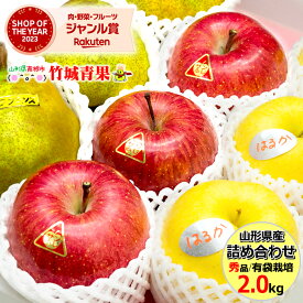 【出荷中】冬ギフト 冬の果実3色詰め合わせ 2kg(秀品/6～8玉入り/サンふじ＆ラ・フランス＆はるかorシナノゴールド)※日時指定はメールで※【山形県産 りんご リンゴ 林檎 贈り物 贈答 お祝 お礼 プレゼント 御歳暮 果物 フルーツ】