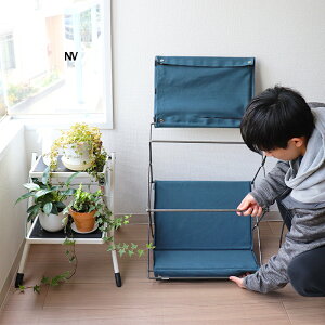 フォールディングシェルフ 4段 ネイビー モフラージュ 布 コットン&スチール コンパクト 軽量 折りたたみ 棚 キャンプ アウトドア ガーデン