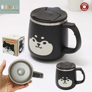 ステンレスマグ マグカップ ステンレス マグカップ 真空 ステンレス マグカップ 蓋 付き ムームー ステンレス サーモマグカップ くろまめしば 400ml 取っ手付き 真空二重構造 コーヒーマグ マ