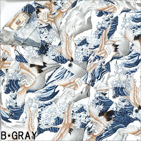 アロハシャツメンズさらさら素材「和柄」『鶴』M,L,XL