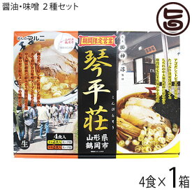 めんのマルニ 山形鶴岡琴平荘(こんぴらそう) 監修 中華そば （醤油味2食・味噌味2食） 4食セット×1箱 アゴだし とびうお