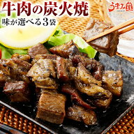 牛肉 炭火焼 3パック 選べる 塩コショウ 柚子胡椒 四川風 送料無料 おつまみ 国産 ビールに合う プレゼン…