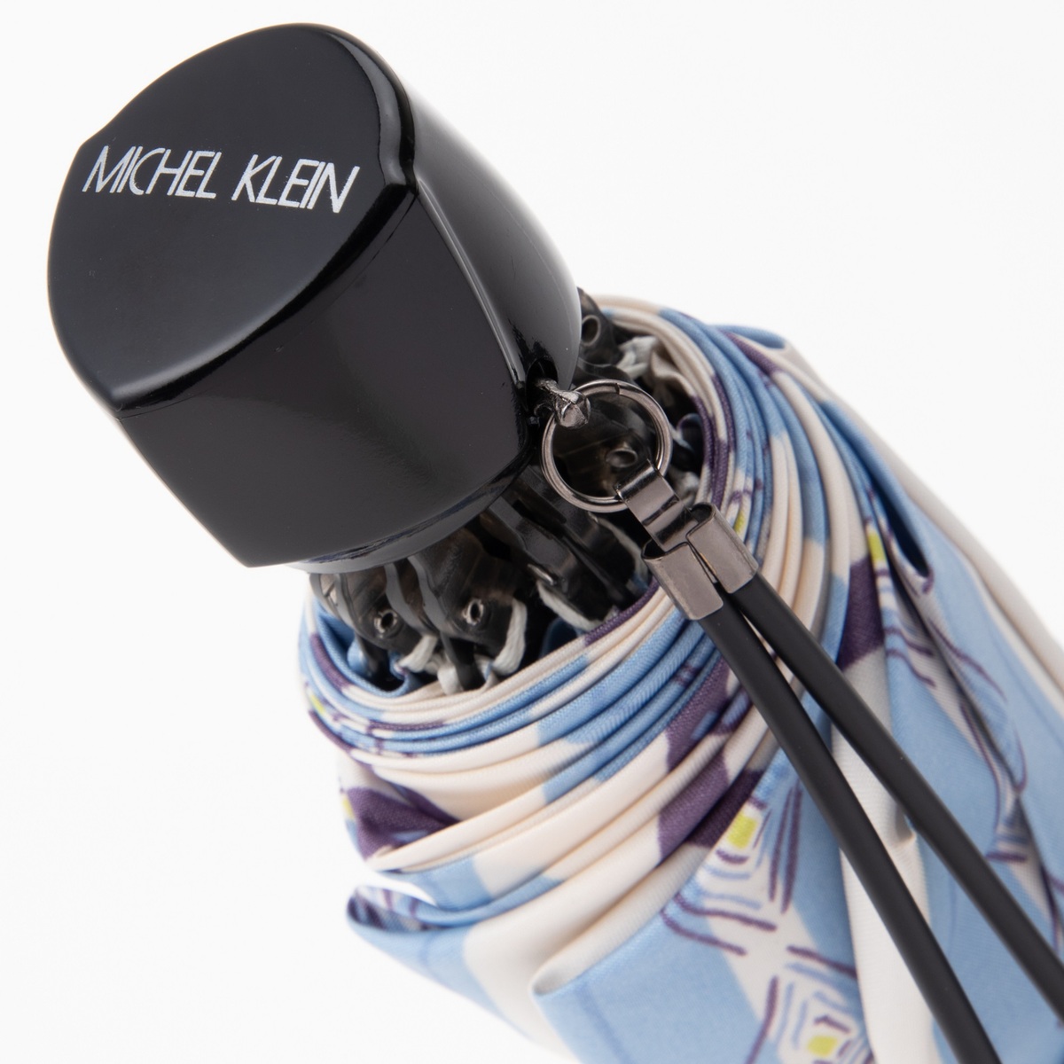MK02013 MICHEL　KLEIN　婦人サテン　レトロストライプ柄　５５ｃｍ　３段ミニ折傘　 UV加工　上質な光沢感を持ったサテン素材折傘
