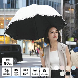 【送料無料】日傘 完全遮光 生地 遮光率 100% 生地 UVカット 遮蔽率 100% 遮熱率59% -10℃ プレゼント 実用的 ギフト 誕生日 レディース フリル かわいい ドーム型 深張 撥水 60cm 手開 晴雨兼用 日焼 紫外線対策 美白 傘寿
