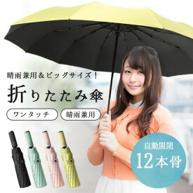 日傘 折りたたみ 晴雨兼用 自動開閉 【超大きめ ＆ 頑丈な12本骨 全4色】 uvカット レディース メンズ かわいい おしゃれ