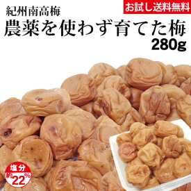 お試し 送料無料 農薬を使わず育てた梅 280g 紀州南高梅 赤穂の天塩使用 塩分約22% 簡易包装 梅と塩のみ素朴な梅干 添加物不使用 キズ・果皮固め含む 同梱.日時指定不可 ゆうパケット便