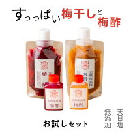 【無添加】天然塩だけで漬けた昔ながらのすっぱい甘くない梅干しと紀州南高梅梅酢 お試しセット（塩分15%…