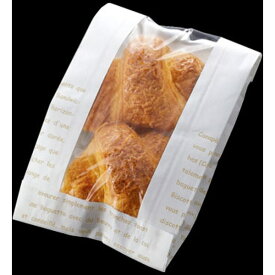 レシピ柄耐油紙　フェネット袋＃93　窓付きサンドイッチ袋、窓付き菓子パン袋、マチあり、英字柄、洋菓子店向け、パン屋さん向け、ベーカリー、ガゼット袋