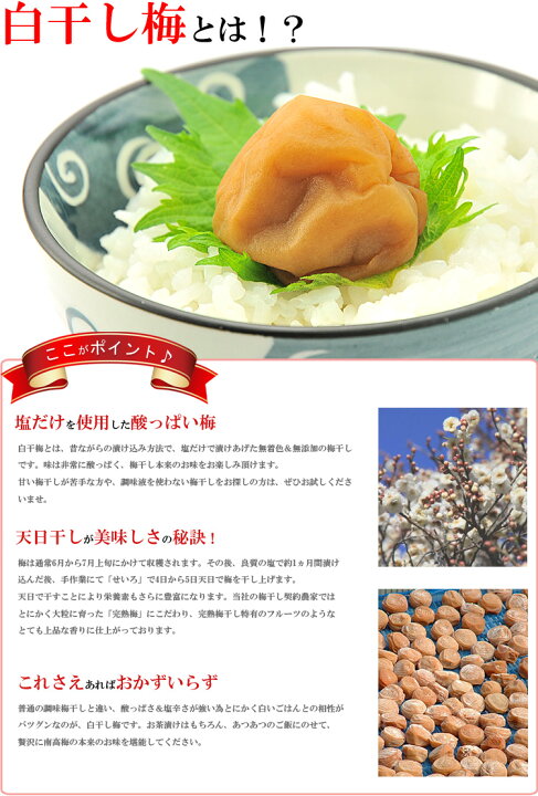楽天市場】梅干し 無添加 訳あり 白干し梅 【昔ながらの酸っぱい梅干し 