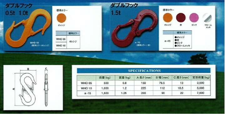 楽天市場】フック/吊りフック/ダブルフック 1．5t : ロープの 