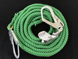 親綱ロープ　エステルカラー製親綱ロープ　緑　16mm×15M　緊張器付