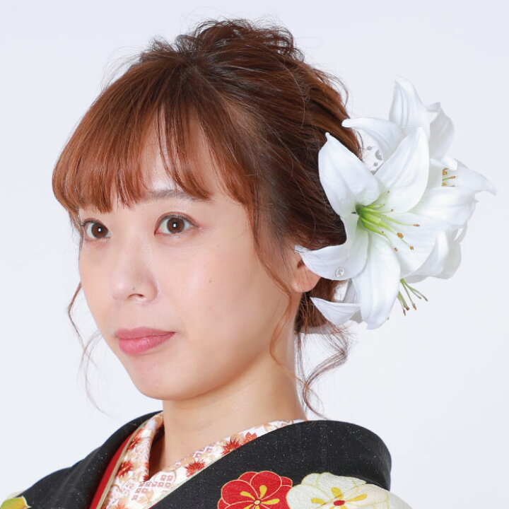 楽天市場 送料無料 あす楽 髪飾り 大きい ユリ 花飾り ゆり 百合 白ユリ カサブランカ ヘアーアクセサリー ヘアアクセサリー 花嫁 和装 髪飾り 白無垢 色打掛 振袖 結婚式 披露宴 ウェディング 浴衣 花 縮緬 浴衣 大きい 成人式 卒業式 ヘッドドレス